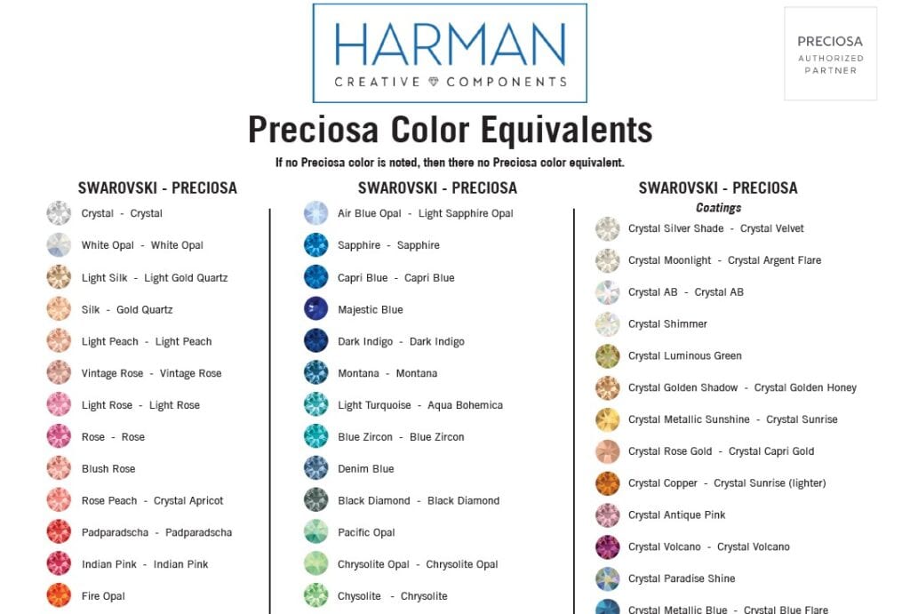 Preciosa vs. Swarovski Color Equivalents - Jill Wiseman Designs